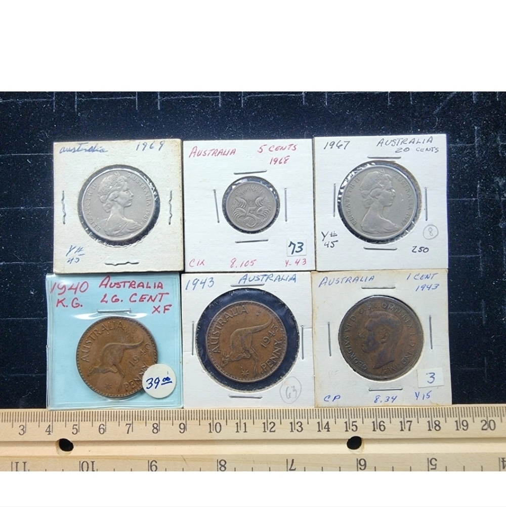 Vintage World Coin Lot Australia Large Cent Penny 5 Cent Circulated Used